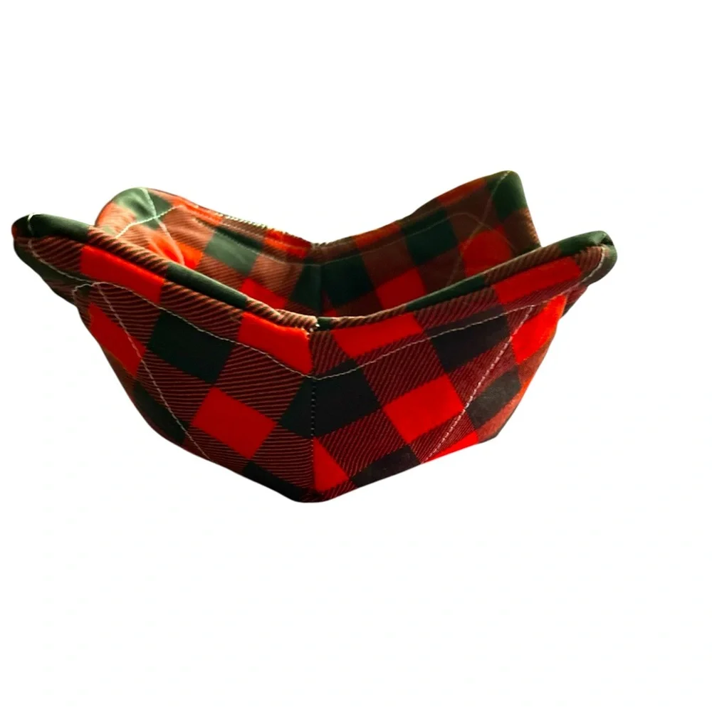 Hand Crafted Red Buffalo Plaid Microwave Bowl Cozy 100% Cotton